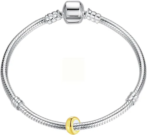 Vista 6 de Abalorio de plata de ley con clip de tope para pulseras, cuenta espaciadora redonda (plata)
