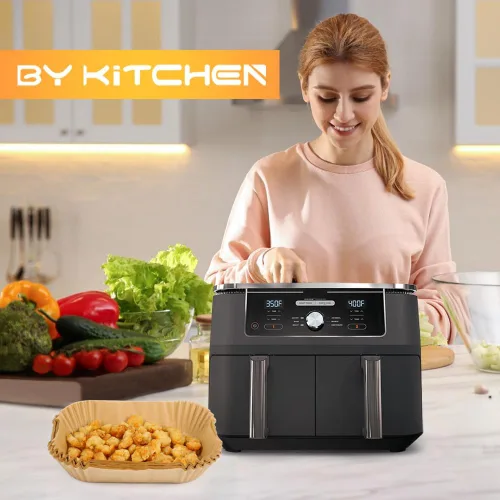 Vista 6 de BYKITCHEN Forros para freidora de aire Ninja Dual Air Freider, juego de 120, forros rectangulares desechables para freidora de aire compatibles