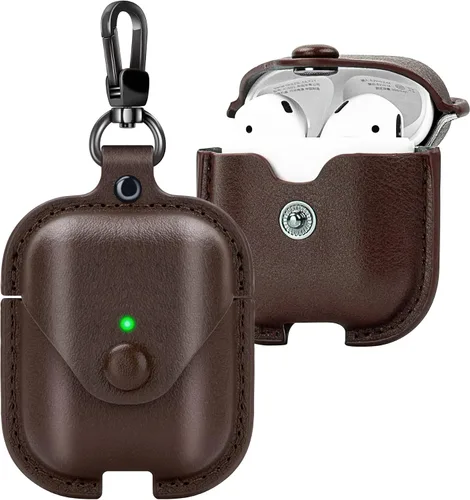 Vista 10 de Funda de cuero para Airpods con llavero, funda protectora de cuero vintage portátil a prueba de golpes para Apple AirPods 1 y AirPods 2 funda