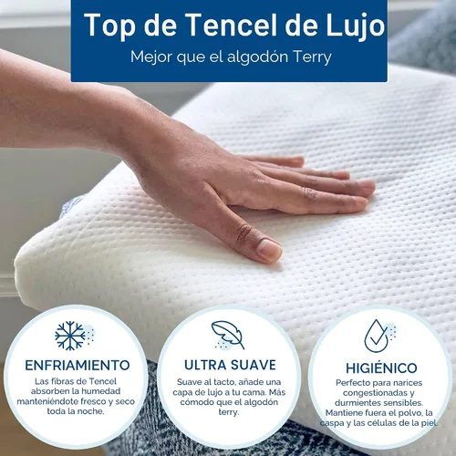 Vista 2 de Protector de colchón Tencel de lujo tamaño individual, 100% impermeable, ultra suave, naturalmente refrescante y transpirable, funda de bolsillo