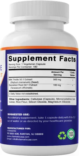 Vista 9 de Vitamatic Cardo mariano con raíz de diente de león - Extracto botánico a base de plantas 50:1 - Cápsulas de hierbas concentradas - Vegetariano, sin