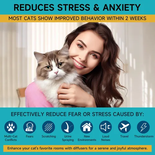 Vista 3 de Woyamay Recambios de difusor calmante para gatos, difusor calmante de feromonas para gatos para aliviar la ansiedad y el estrés, suministro de 2