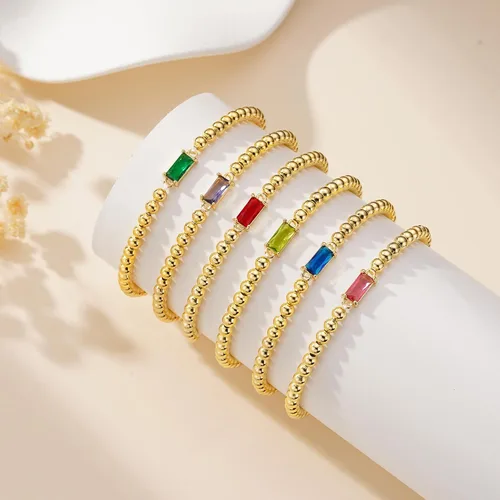 Vista 7 de Yoosteel Pulsera delicada con piedra natal para mujer, pulseras elásticas chapadas en oro de 14 quilates, joyería de cumpleaños de amistad de moda