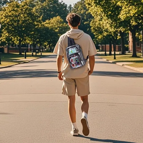 Vista 8 de Mochila transparente para eventos en estadios, aprobada para estadios de 12 x 8 x 4 See Through Backpack with Breathable Shoulder Straps