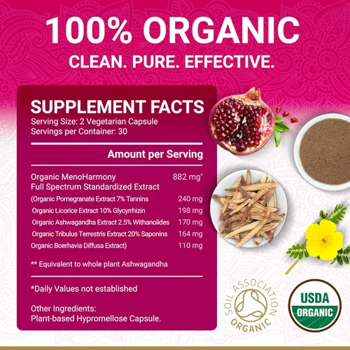 Vista 3 de Suplementos para la menopausia para mujeres Cápsulas veganas de equilibrio hormonal y alivio de la menopausia USDA Organic Perimenopausia