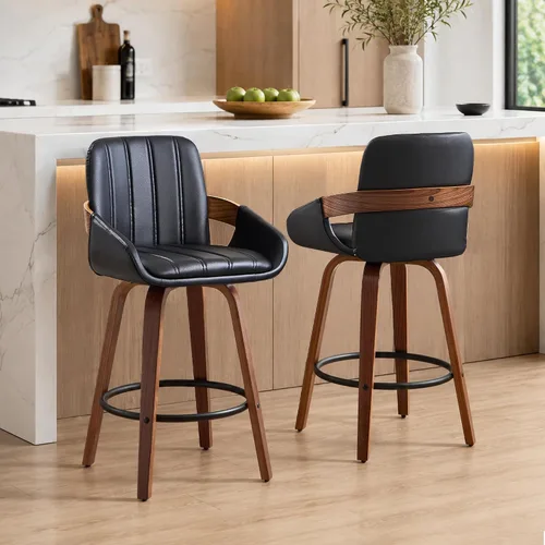 Vista 9 de VipDesk - Taburetes de bar giratorios, taburetes de bar de 26" de altura de mostrador con respaldo y brazos, sillas de bar tapizadas modernas