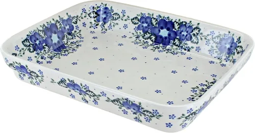 Vista 4 de Blue Rose Polish Pottery - Molde rectangular pequeño Orange Ashley - 10.25" x 8" - Utensilios para hornear únicos, aptos para lavavajillas