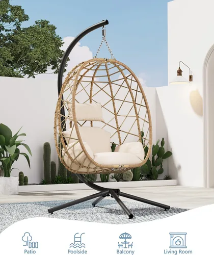 Vista 5 de SWITTE Silla colgante de huevo al aire libre con soporte, columpio