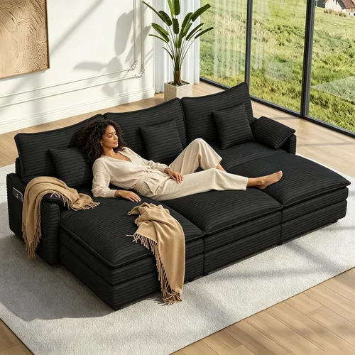 Vista 19 de Vesgantti Sofá de nube de 74 pulgadas para sala de estar, sofá modular de 2 plazas, sofá modular de pana de doble cojín, sofás pequeños de pana