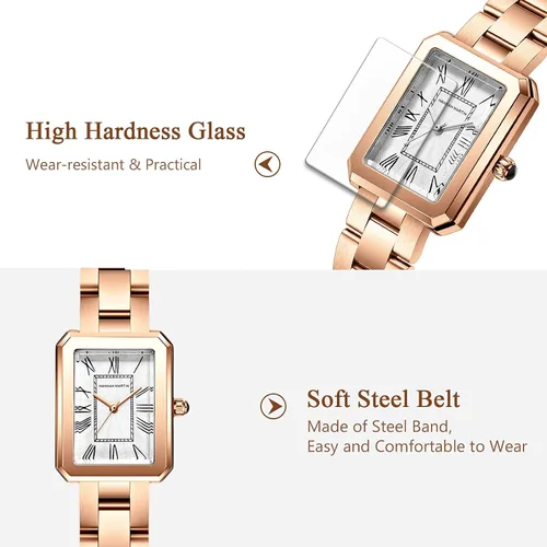 Vista 3 de RORIOS Reloj analógico de cuarzo con correa de acero inoxidable impermeable retro cuadrado reloj elegante para damas y niñas