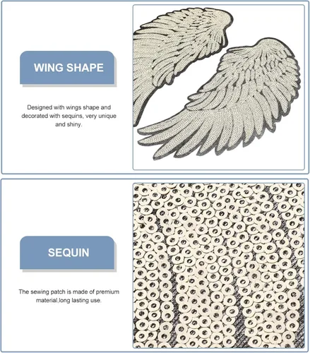Vista 5 de 1 par de lentejuelas con alas de ángel para planchar para decoración de ropa, jeans, camisetas, bolsas y textiles para el hogar