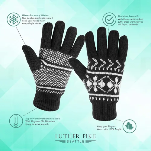 Vista 2 de LUTHER PIKE SEATTLE Guantes de invierno de punto para mujer, cálidos y acogedores, cómodos aislamiento térmico