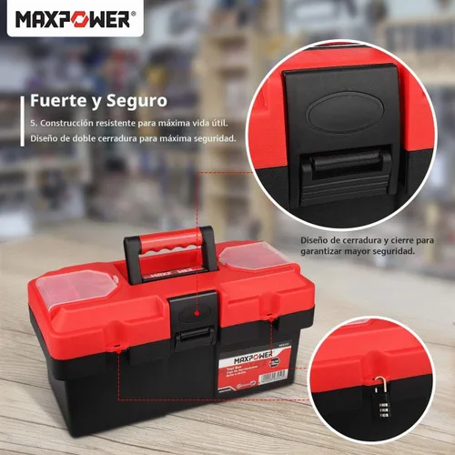 Vista 9 de MAXPOWER Caja de herramientas pequeña, cajas de herramientas de plástico de Rojo