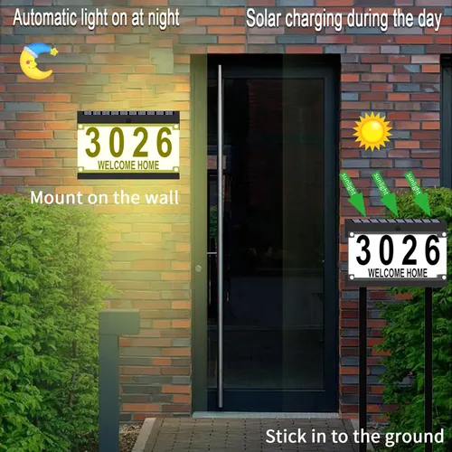 Vista 3 de Acrylic - Números solares de dirección para casa, letrero de dirección con estacas dobles, doble color impermeable, placa de dirección moderna