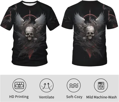 Vista 4 de Srcnhim Camisetas de manga corta para hombre con estampado 3D de calavera y olas geniales