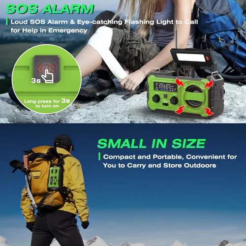 Vista 4 de NITIGO Radio meteorológica de emergencia, radios portátiles Am Fm para Verde-negro