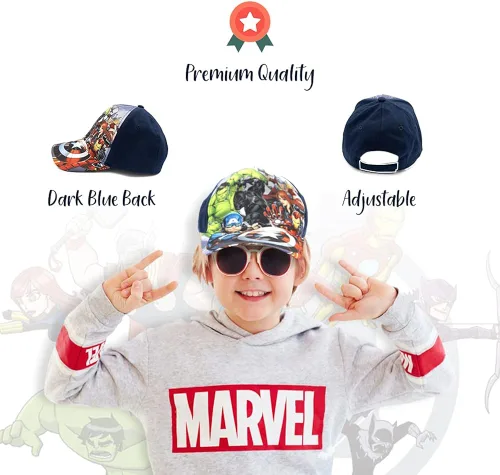 Vista 2 de Marvel Avengers, Captain America, Hulk, Ironman - Gorra de béisbol de ala plana, para niños de 5 a 17 años