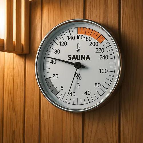Vista 4 de Combo de termómetro e higrómetro para sauna – Medidor preciso de temperatura y humedad para salas de sauna, Rango de temperatura 70-250°F, Rango