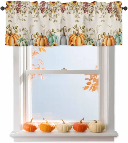 Vista 15 de Cenefa de cortina con lazo rojo de Navidad para ventanas, sala de estar, cocina, baño, granja, bolas de Navidad de acuarela con diseño de bayas