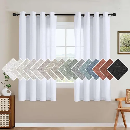 Vista 16 de H.VERSAILTEX Elegant - Cortinas texturizadas de lino natural mezclado con eficiencia energética, filtrado de luz, con ojales de níquel