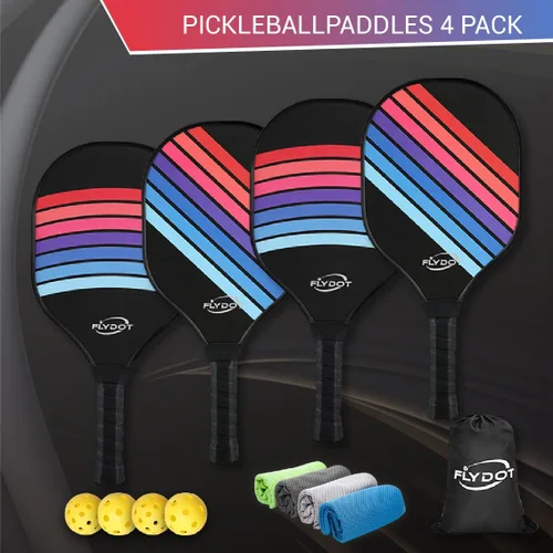 Vista 4 de Juego de 4 palas de pickleball, aprobadas por USAPA, 4 pelotas de pickleball para interiores y exteriores, bolsa de transporte, 4 toallas