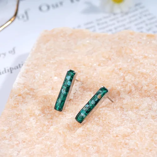 Vista 7 de Aretes de barra de piedras preciosas para mujer, delicados aretes de sodalita de malaquita turquesa y cristal curativo natural, aretes de barra