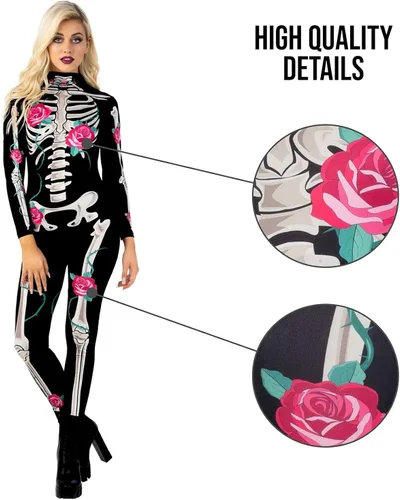 Vista 4 de Morph Disfraz de esqueleto para mujer disfraz de esqueleto para mujer disfraz de Halloween para mujer