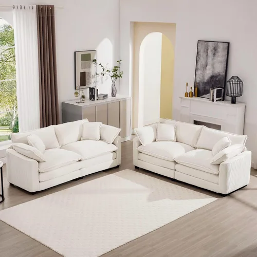 Vista 12 de mikibama Juego de sofá de lujo de 2 piezas, sofá de dos plazas y sillón, juego de sofás de pana moderna cómodos tipo nube para sala de estar
