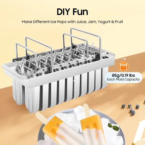 Vista 5 de 20 moldes para helados de acero inoxidable, moldes caseros para paletas de hielo con soporte, máquina reutilizable de congelación rápida, moldes