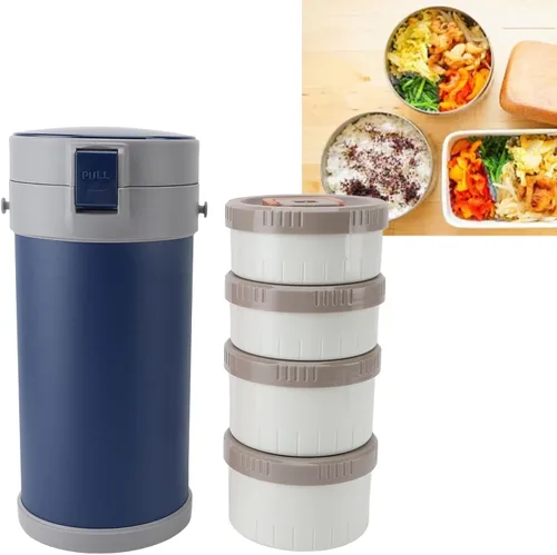 Vista 5 de para alimentos calientes, acero inoxidable 304 2.9L apilable aislado tarro de alimentos con 4 niveles, a prueba de fugas, lonchera térmica al vacío