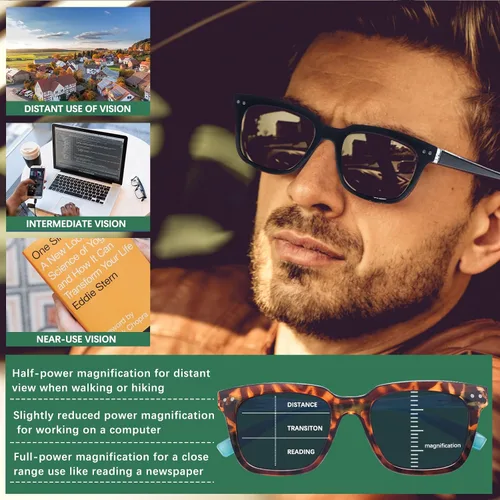 Vista 5 de Paquete de 3 lentes de sol progresivos de lectura multienfoque para mujeres y hombres, protección UV, parte superior multifocal, lectores solares
