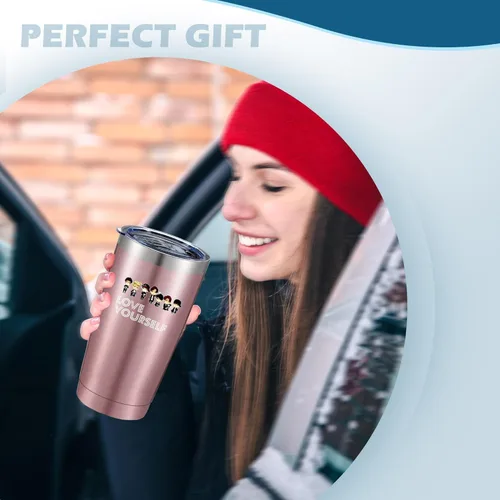 Vista 7 de Love Yourself Regalo inspirador para los fanáticos de la música, vaso de café helado de acero inoxidable aislado de 20 Oz con tapa, pajita