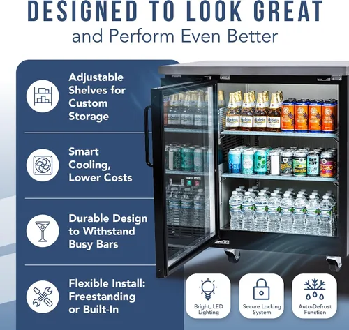 Vista 4 de PEAKCOLD - Enfriador comercial de barra trasera de 36 pulgadas, 1 puerta, puerta de cristal, color negro