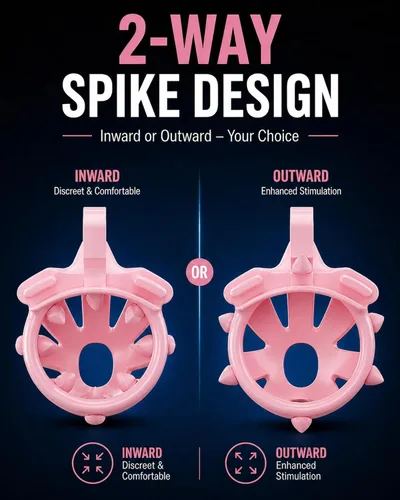 Vista 4 de Cobra Chastity Cage for Men, Invisible Lock, 5 Ball Rings (Pink, XS) Spiked cobra design, lightweight 3D printed open structure, breathable
