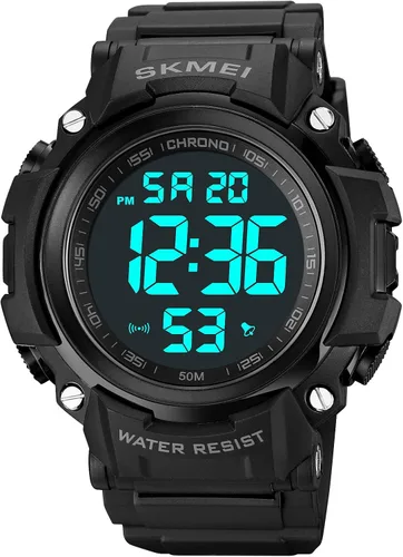 Vista 2 de Fanmis Reloj digital digital multifunción para hombre, electrónico, impermeable, con alarma, reloj deportivo de cuarzo, Azul Patchwork
