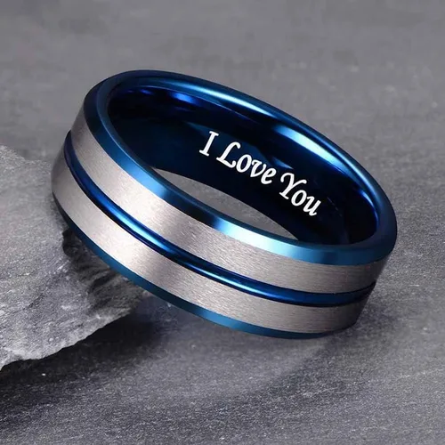 Vista 2 de LaurieCinya Anillo de carburo de tungsteno para hombre, mujer, anillo de compromiso, 8mm, ajuste cómodo, grabado "I Love You