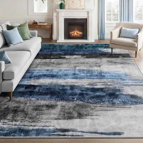 Vista 34 de Ciicool Alfombra moderna abstracta de 2 x 3 pulgadas, lavable, pequeña, antideslizante, de pelo bajo, alfombra de entrada plegable para cocina