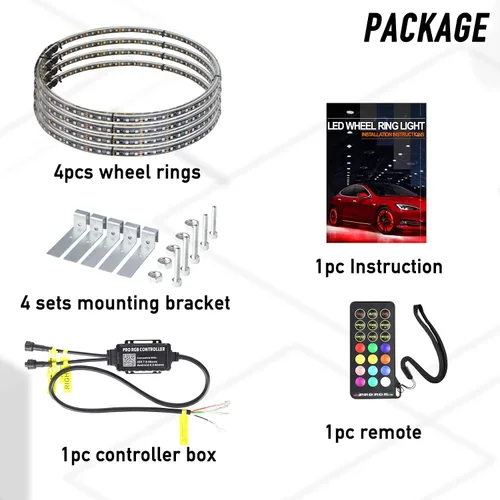 Vista 7 de Juego de 4 luces LED RGB de 17 pulgadas para anillo de rueda, control Bluetooth, señal de giro y función de frenado (doble cara)