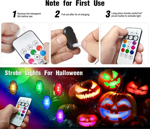 Vista 8 de 4 luces estroboscópicas LED inalámbricas con control remoto, 8 colores recargables, luces LED anticolisión, luces de advertencia de emergencia