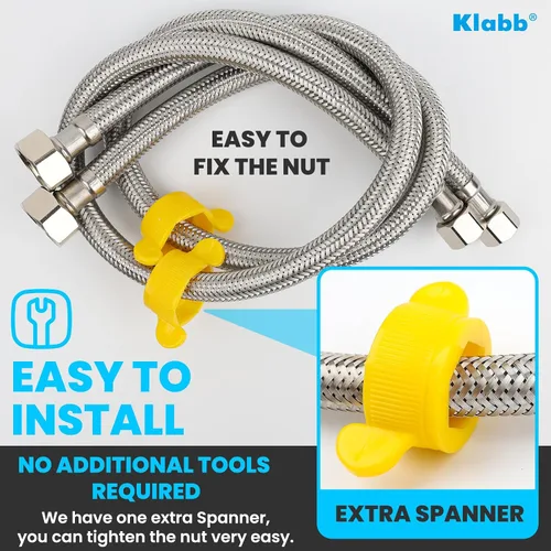 Vista 5 de Klabb Conector de grifo de cocina de baño de 24 pulgadas de largo, manguera de suministro de acero inoxidable trenzada, rosca de compresión hembra