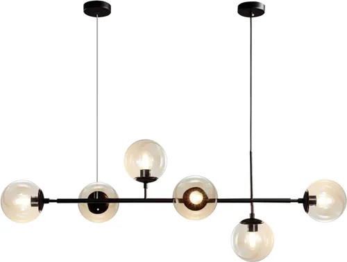 Vista 10 de KCO Lighting Farmhouse - Lámpara de araña de comedor con globo lineal, lámpara de cristal de leche negra, 16 luces Sputnik, lámpara colgante moderna