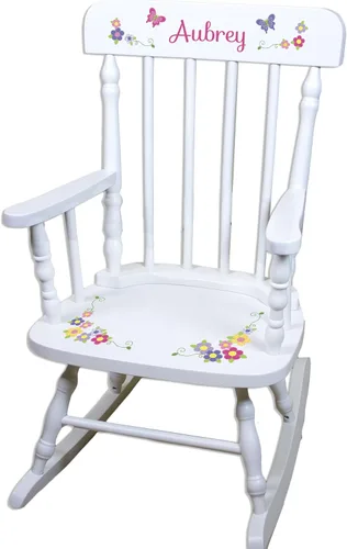 Vista 5 de My Bambino Mecedora de madera personalizada para niños, mecedora para niñas, mecedora de madera blanca Silla para niños pequeños con nombre
