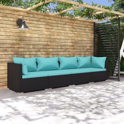 Vista 24 de Sofá de 3 plazas con cojines de ratán de poliéster marrón, juego de muebles de patio al aire libre con 3 sofás centrales para patio trasero, jardín