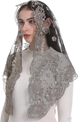 Vista 8 de Bozidol Iglesia Mantilla - Velo Católico Con Triángulo Sagrado Virgen Bordado - Velo Capilla Masa Tradicional