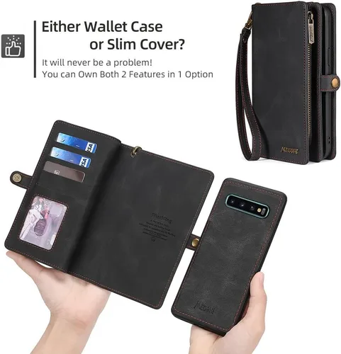 Vista 5 de Asuwish Funda de teléfono para Samsung Galaxy S10 con cremallera, funda desmontable con protector de pantalla de vidrio templado y tarjetero