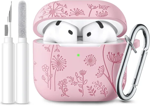 Vista 29 de Lerobo Funda para AirPods 5/4, funda de silicona suave grabada con flores A-Negro