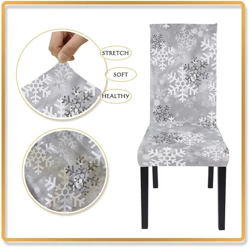 Vista 3 de LIPOR Juego de 2 fundas elásticas para sillas de comedor de Navidad, fundas elásticas para sillas Parsons con estampado de copos de nieve