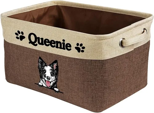 Vista 19 de Cesta de almacenamiento plegable personalizada con lindo borde de perro, plegable y resistente de tela resistente para juguetes de mascotas, cubo