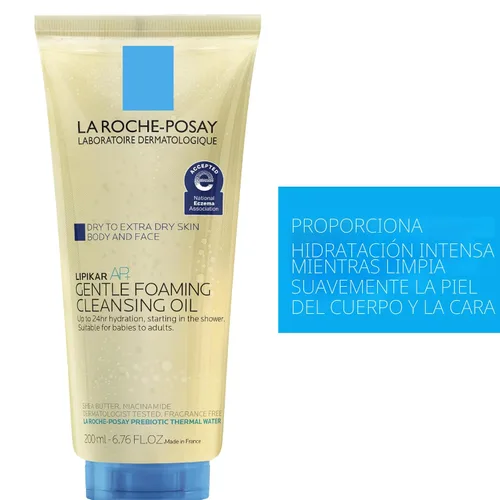 Vista 5 de La Roche-Posay Lipikar AP+ Aceite limpiador suave espumoso, limpiador suave para rostro y cuerpo formulado con niacinamida, hidratación de larga