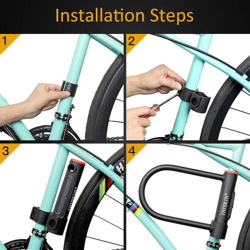 Vista 6 de Bike U Lock Heavy Duty Bike Lock Bicycle Lock, 16mm U Lock and 3ft / 5ft / 6ft Length Security Cable with Sturdy Mounting Bracket for Bicycle
